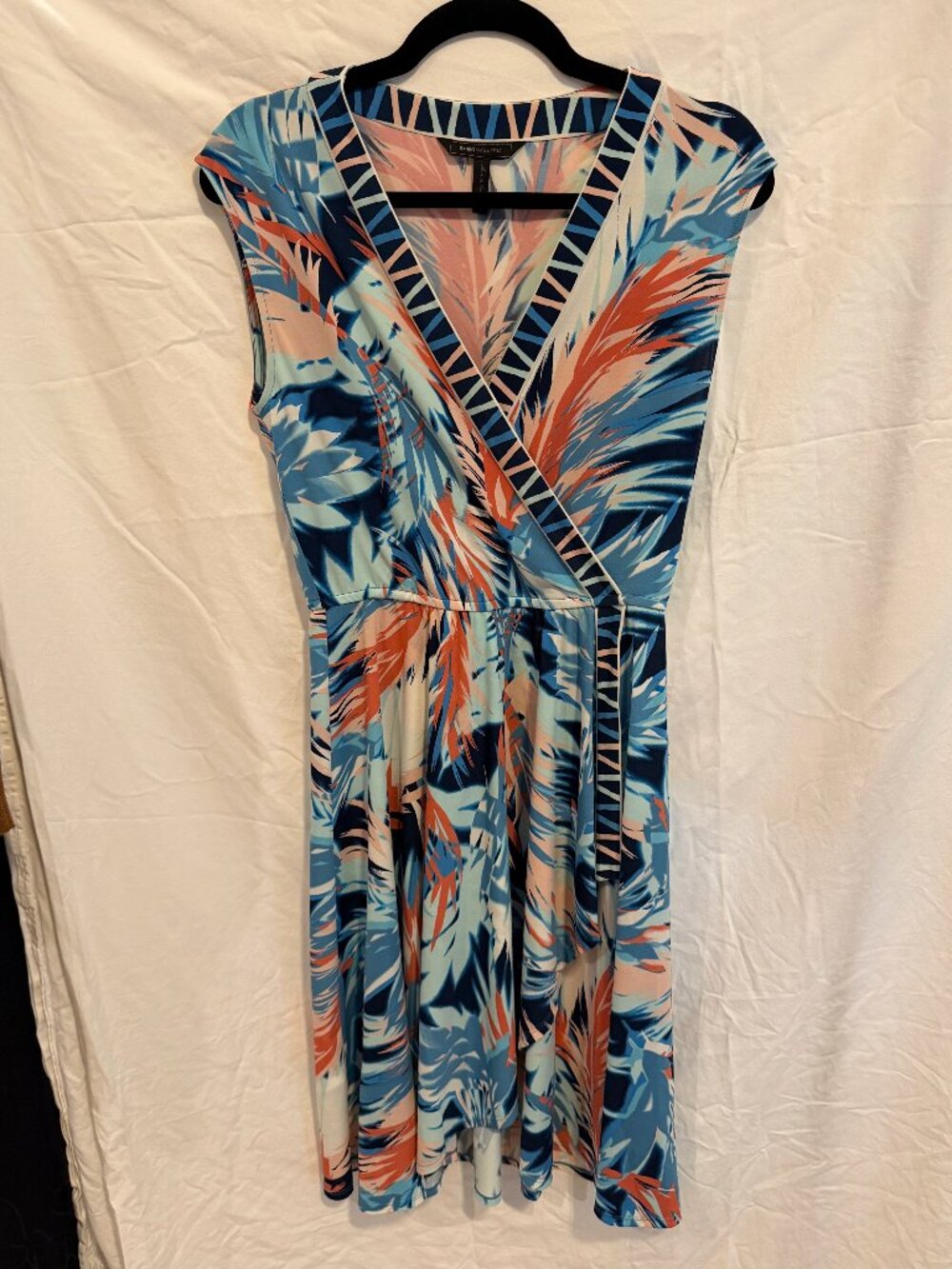 BCBGMAXAZRIA “Carmelle” Tropical Floral Faux Wrap Dress